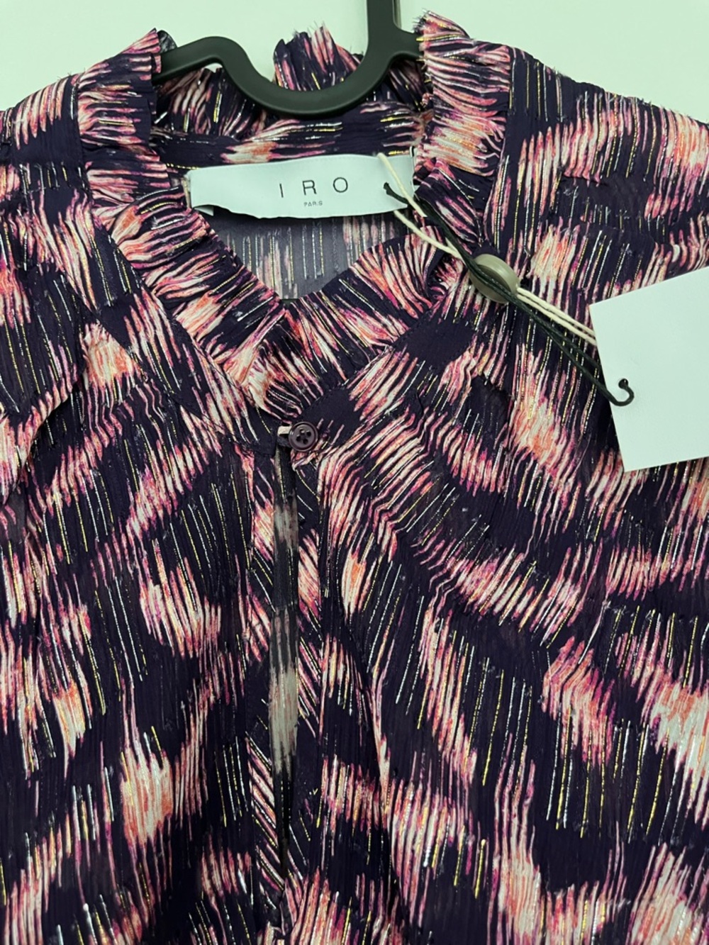 $525 IRO Tchami ruffled printed fil coupé georgette blouse NWT Size FR 34 / US 2 - Picture 14 of 16
